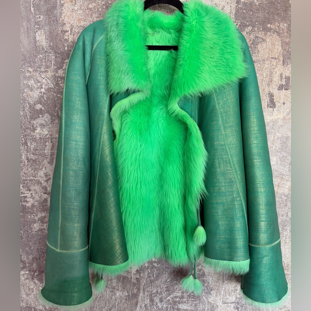 RARE unique leather & lamb coat NEW - Picture 11 of 17